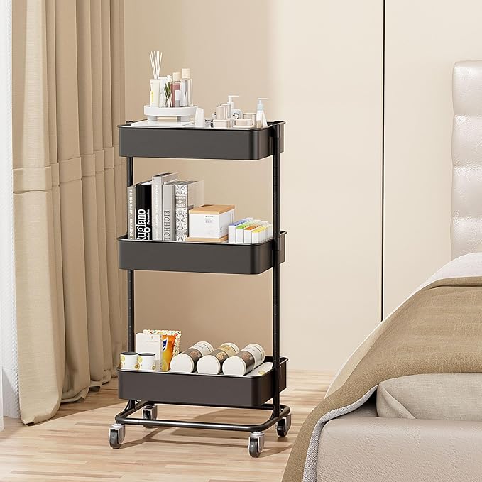 3 Tier Modern Metal Rolling Tool Cart - Image 4