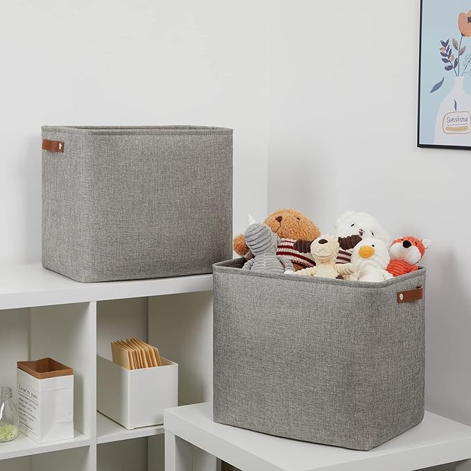 DULLEMELO Grey Storage Baskets 2 Pack Extra Large Fabric Shelf Baskets - Image 7