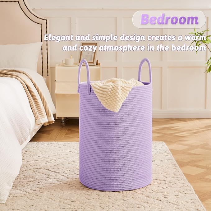 Laundry Basket, Woven Cotton Rope Laundry Hamper, 80L - Image 3
