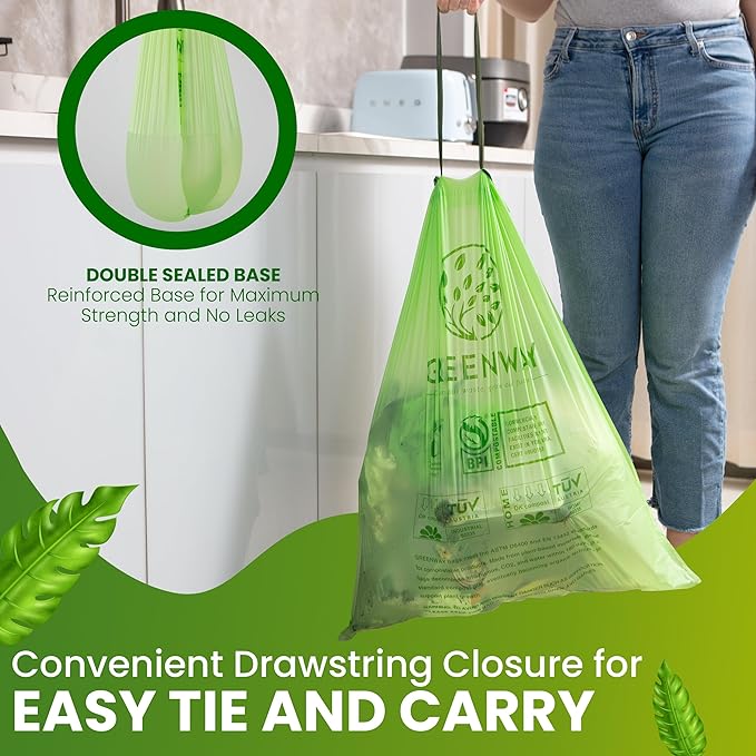 GREENWAY 13 Gallon Compostable Trash Bags Drawstring, 50 Bags, Heavy Duty Extra - Image 3