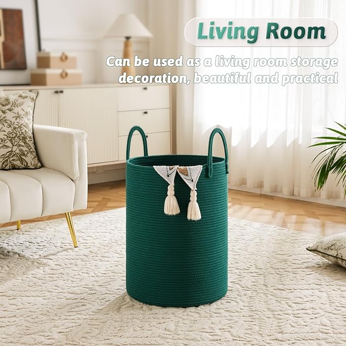 Laundry Basket, Woven Cotton Rope Laundry Hamper, 60L - Image 2