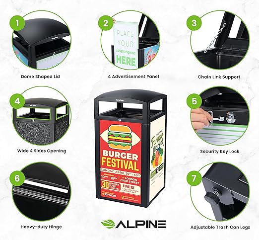 Alpine Outdoor Commercial Trash Can - Image 5