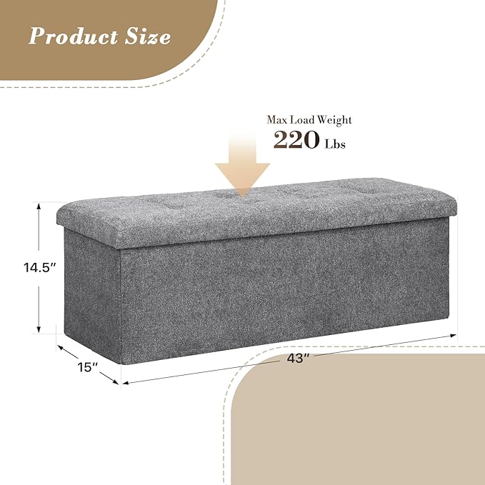 Athena Collection 43" Storage Ottoman Bench Folding Bench - Image 3