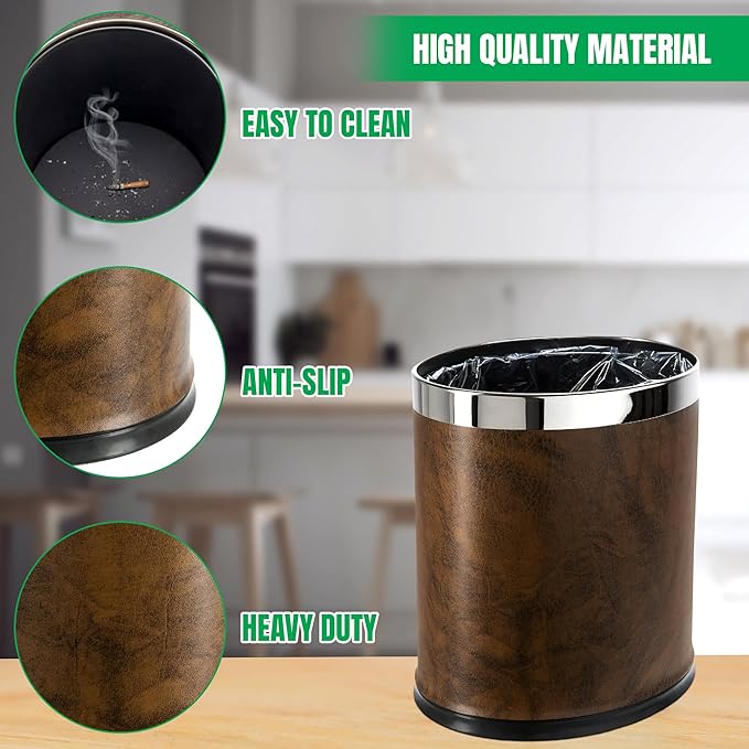 'Invisi-Overlap' Open Top Leatherette Trash Can, Small Office Wastebasket - Image 4