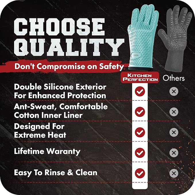 KITCHEN PERFECTION XL Silicone Smoker Oven Gloves -Extreme Heat Resistant BBQ - Image 8
