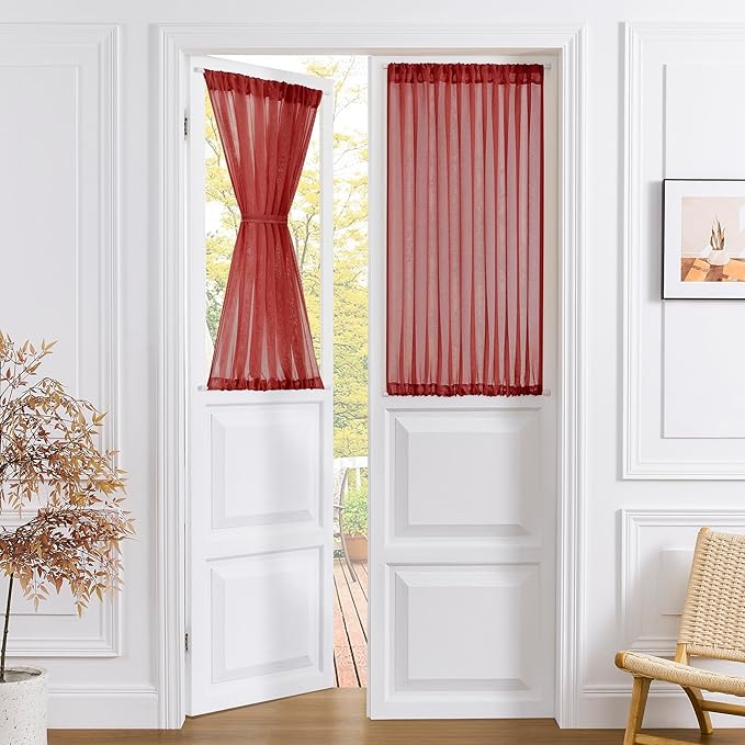Tollpiz Small Sheer Door Curtain Closet Linen Textured Curtain Sheers Doorway by Tollpiz