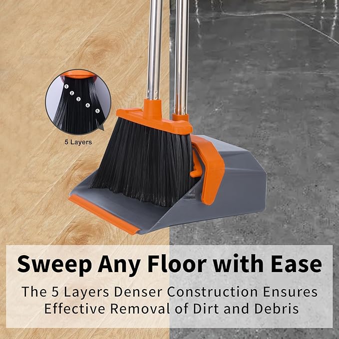 Broom and Dustpan Set with 51'' Long Handle, Upright Broom and Dustpan Combo - Image 5