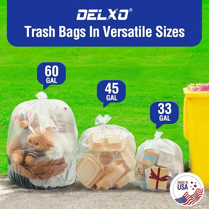 Delxo 40-45 Gallon Clear Trash Bags, Durable & Puncture-Resistant Plastic Can - Image 8