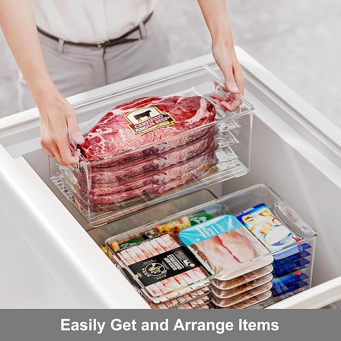 2 Pack Clear Freezer Organizer Bins Stackable Storage Bins - Image 5