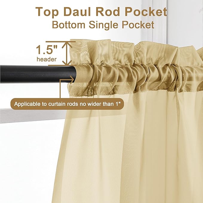 Chyhomenyc Sheer Gold Curtains 90 inches Long 2 Panels, Light Filtering Soft - Image 2