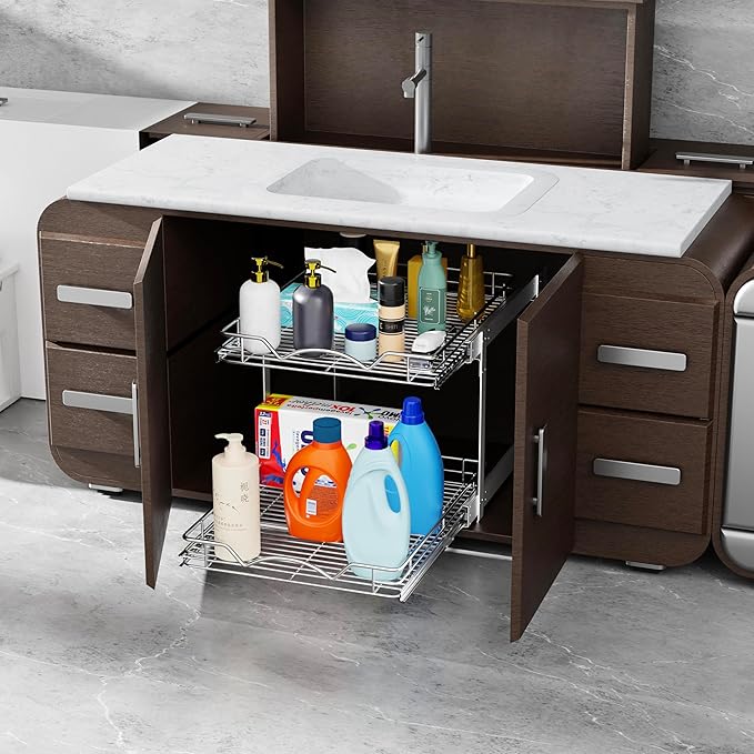 HOLDN’ STORAGE Two Tier Pull Out Cabinet Organizer, Individual Sliding Drawers - Image 4