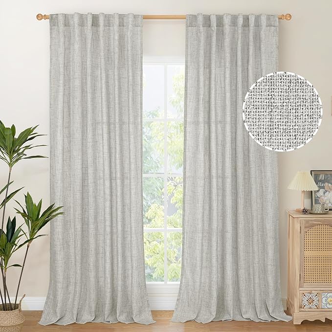 YoungsTex Light Grey Linen Curtains 90 Inch Long by YoungsTex