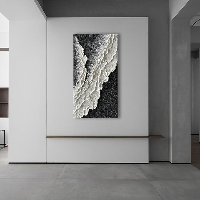 NANKAI 24x48 Inch Hand Painted 3D Ocean Wave Landscape Oil Painting Black and - Image 7