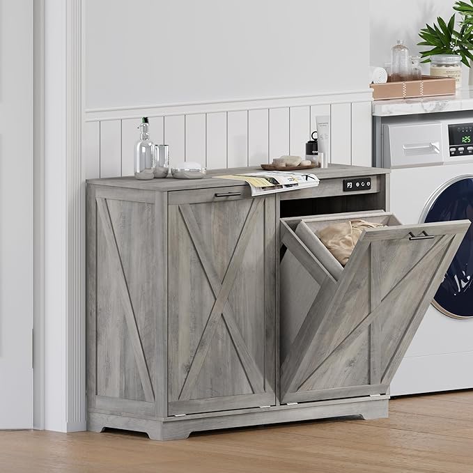 Tilt Out Trash Can Cabinet for 2 Bins, Hidden Recycle Garbage Bin Enclosure - Image 7