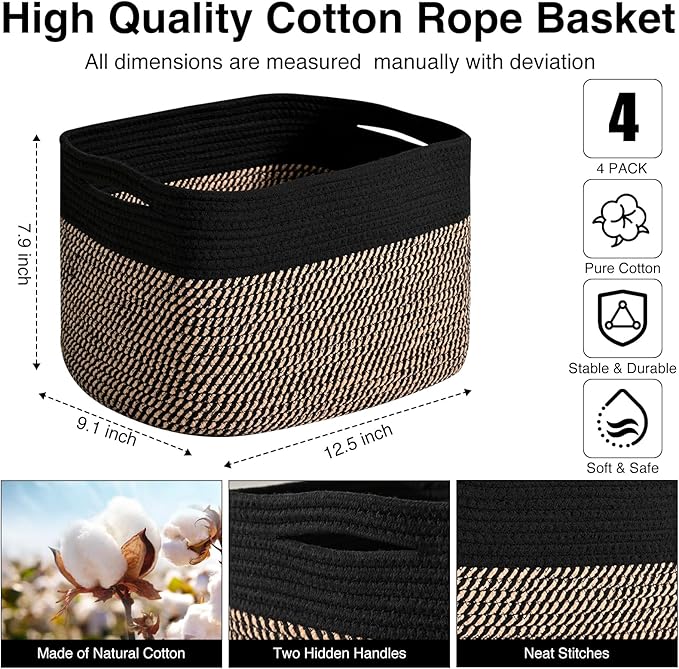 Storage Baskets for Shelves Organizing, Woven Cotton Rope Baskets for Storage - Image 3