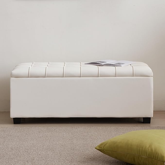 Small 38 Inches Long White Ottoman Bench - Image 9
