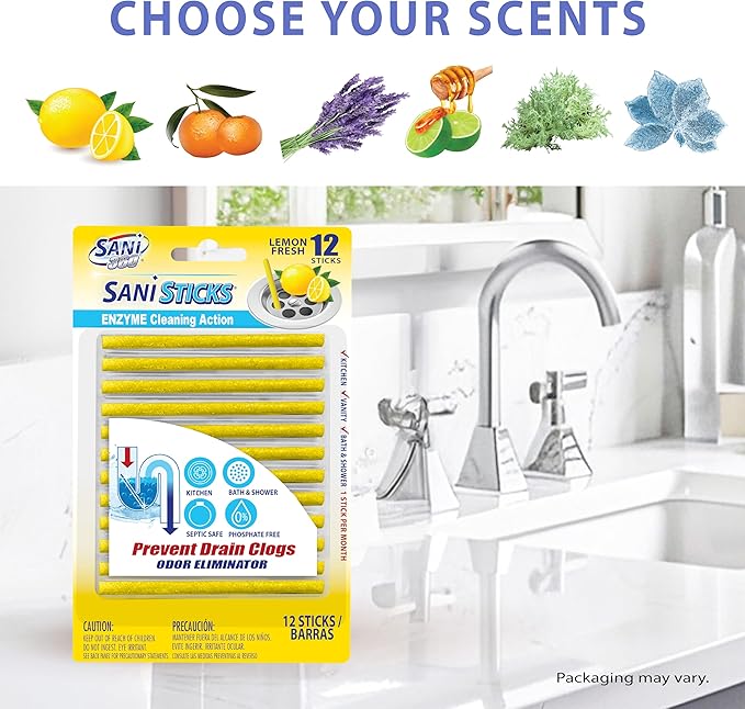 SANI 360° Sani Sticks Drain Cleaner and Deodorizer, Lemon Scent Enzyme Pipe - Image 6