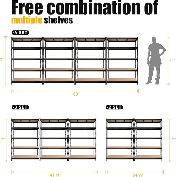 PrimeZone 48" x 24" x 72" Heavy Duty 5 Tier Adjustable Garage Storage Shelving - Image 7