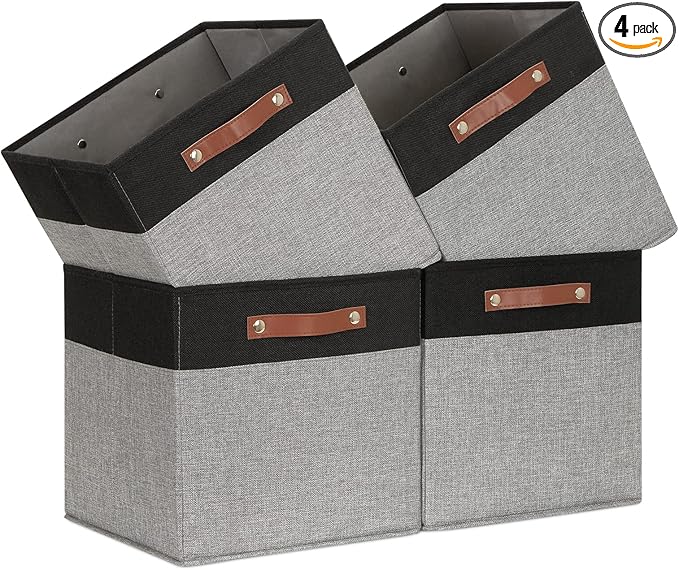 Temary 13 x 13 Storage Cubes Foldable Storage Cubes 4 Pack Canvas Storage Bin by TEMARY