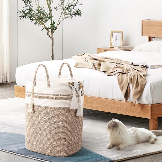 Woven Laundry Basket for Clothes, 65L Large Rectangle Laundry Hampers, Nursery - Image 4