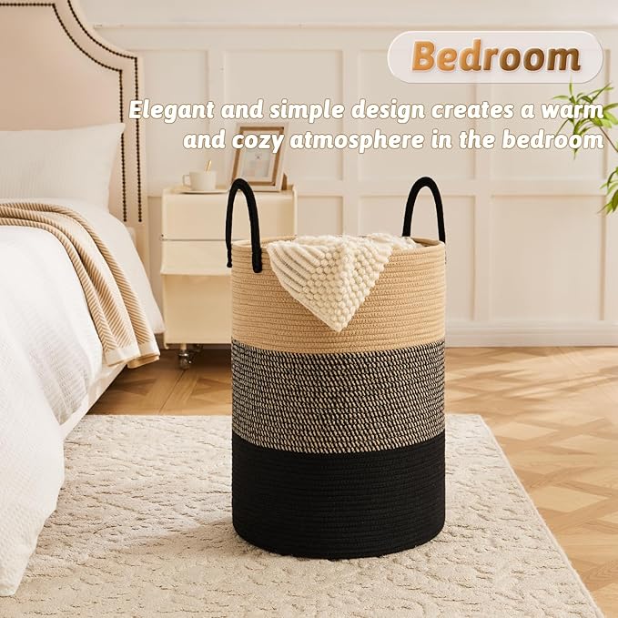 Laundry Basket, Woven Cotton Rope Laundry Hamper, 40L - Image 4