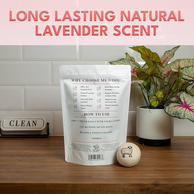 Lavender Scented Wool Dryer Balls – 6 XL Pack – Natural Fabric Softener - Image 3
