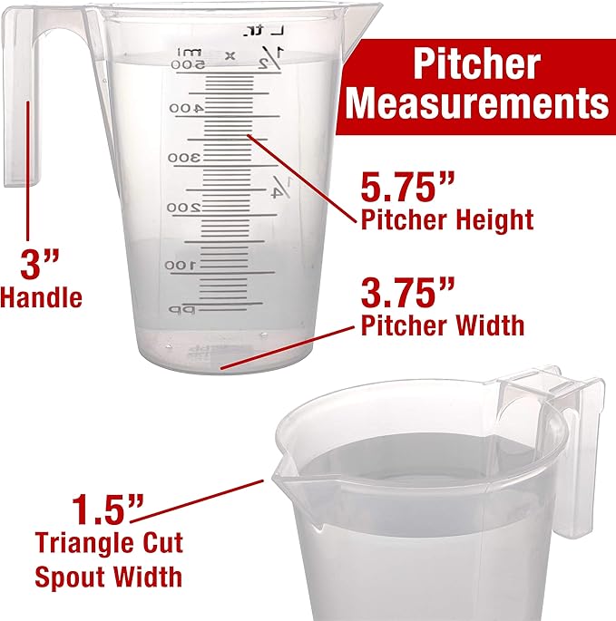 TCP Global 1/2 Liter Plastic Graduated Measuring and Mixing Pitcher - Image 4