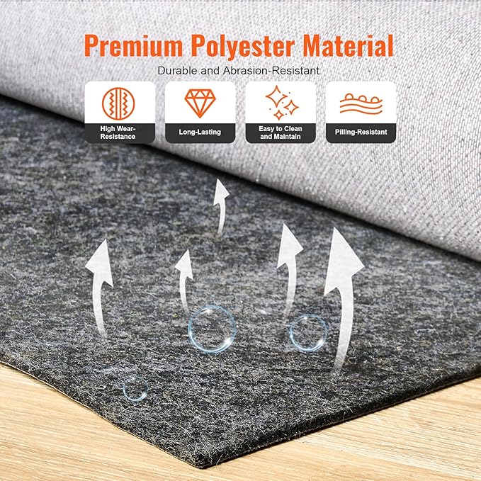 VEVOR Rug Pad Without Slip Resistance, Protective Cushioning Carpet Pad 9' x 12' - Image 4