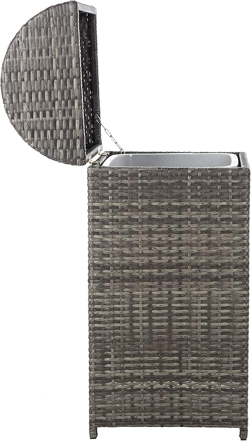 SAFAVIEH Outdoor Collection Mazeli Grey Brown Woven Swing Top Dome Lid Trash - Image 9