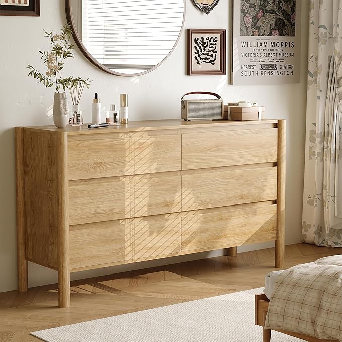 Dresser for Bedroom with 6 Drawers, Wooden TV Stand, Closet Clothes Organizer - Image 3