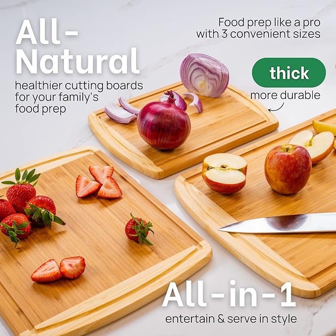 Extra Large Bamboo Cutting Board Set – Wood Cutting Boards - Image 5