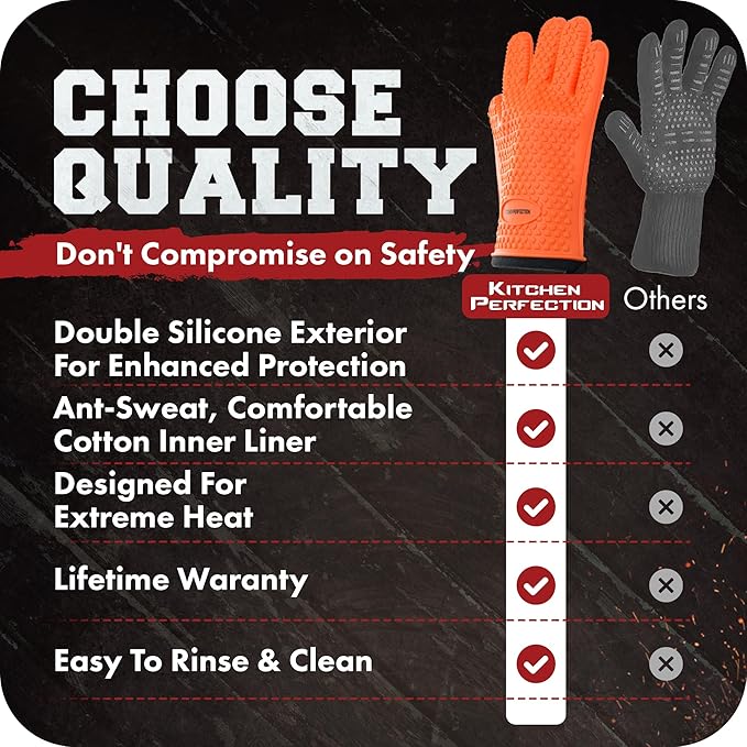 KITCHEN PERFECTION S Silicone Smoker Oven Gloves -Extreme Heat Resistant BBQ - Image 9