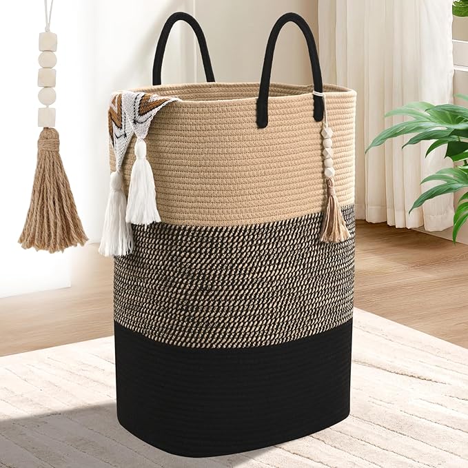 Woven Laundry Basket for Clothes, 65L Large Rectangle Laundry Hampers by WENMER