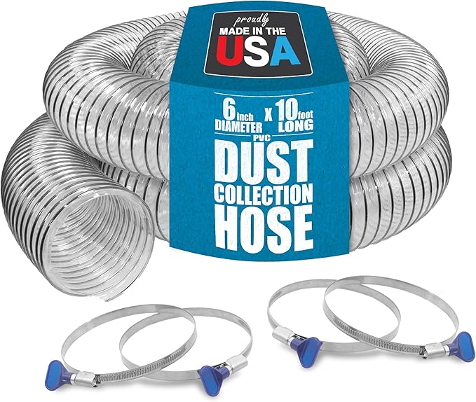 PVC Dust Collection Hose w/4 Thumbscrew Clamps, Puncture Resistant, Carbon by PeachtreeWoodworkingSupply