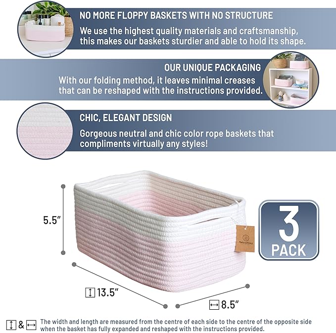NaturalCozy 13.5”x8.5”x5.5” Rectangle Storage Baskets - Image 2
