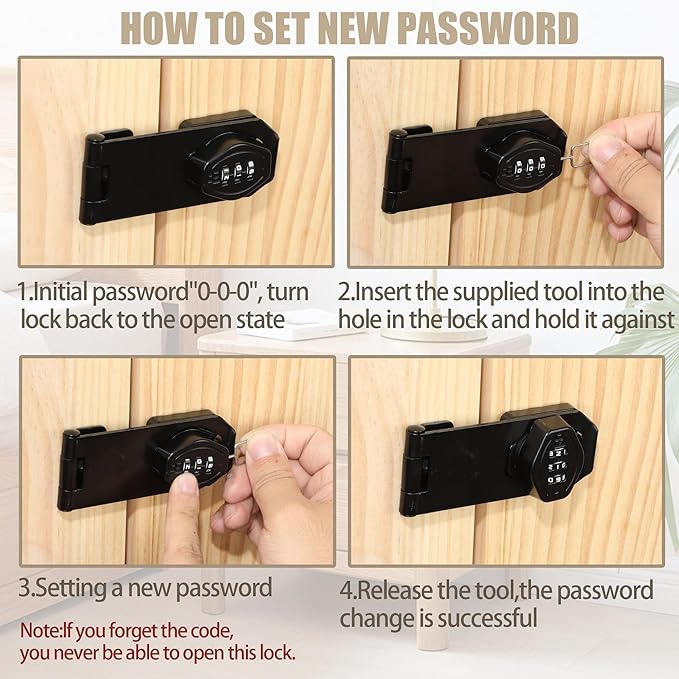 Password Rotary Hasp Locks, Digit Combination Lock Door Security Slide Latch - Image 3