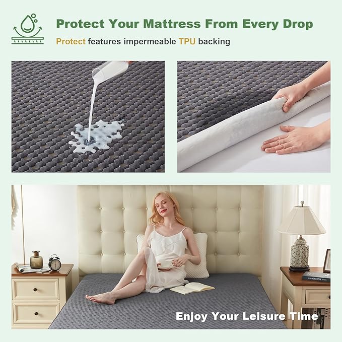 Waterproof Mattress Protector, King Size Mattress Pad Fitted 6"-18" Deep Pocket - Image 3