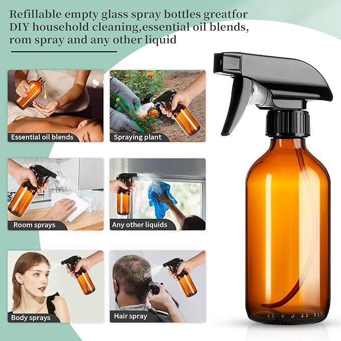 8oz Amber Glass Spray Bottles, 6 Pack Glass Spray Bottles Refillable Empty - Image 3