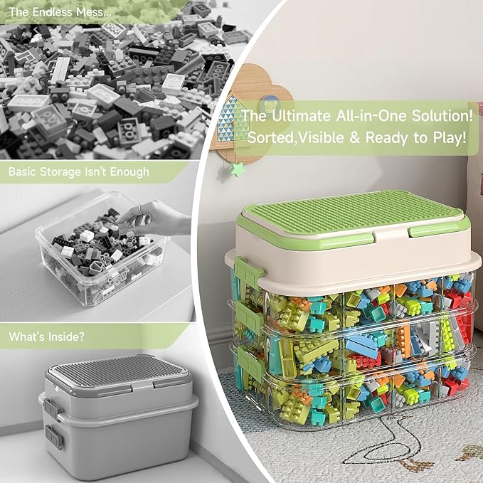 Toy Storage Organizer Box with Handle, Stackable Building Block Toy Box with - Image 4