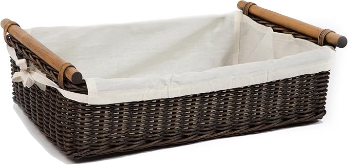 The Basket Lady Low Pole Handle Wicker Storage Basket, 15 in L x 9 in W x 5 in H - Image 3