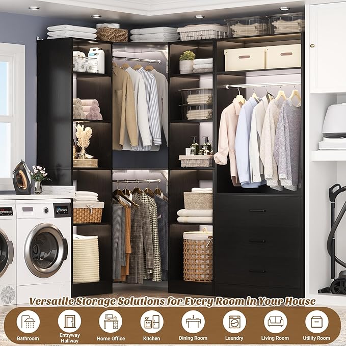 Corner Closet System with 3 Drawers, Corner Closet Organizer System with 13 - Image 5