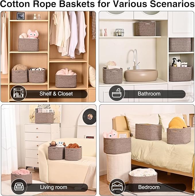 Small Storage Baskets for Organizing Shelves, Cotton Rope Basket for Storage - Image 4