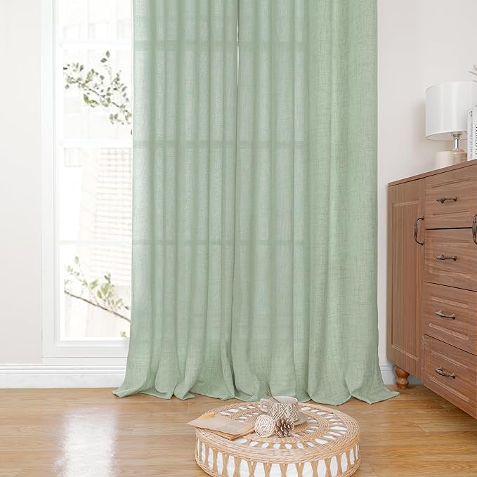 YoungsTex Sage Green Short Linen Curtains 48 Inch Length - Image 7