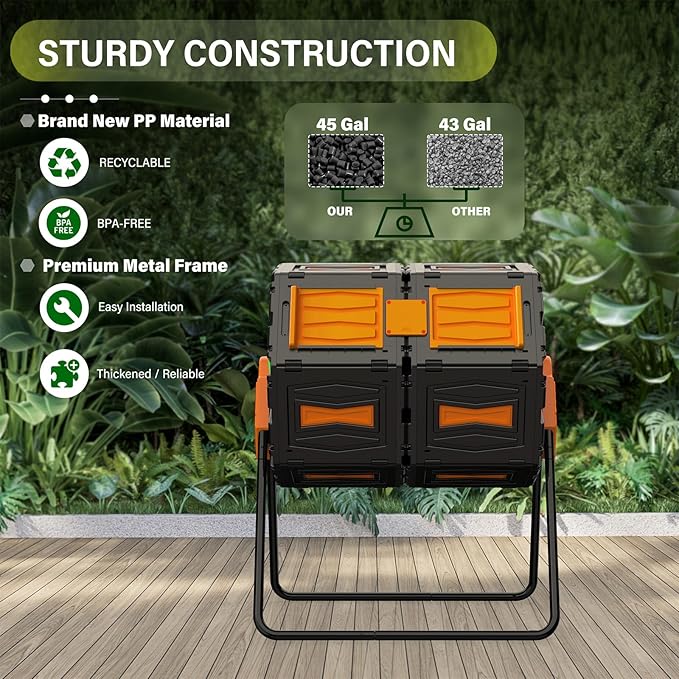 Compost Bin Outdoor, 45 Gallon / 170L Composter Tumbler, 360° Rotating Compost - Image 5
