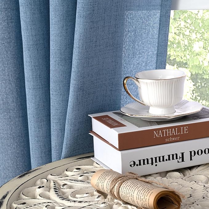 YoungsTex Denim Blue Short Linen Curtains 45 Inches Length - Image 7