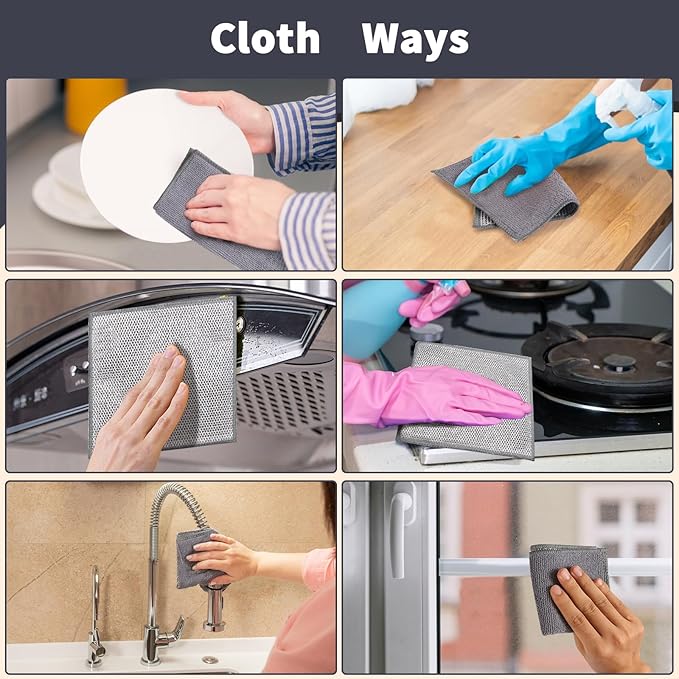 2 in 1 Stainless Steel Scrubber & Microfiber Cleaning Cloth, 10 Pack Towel & - Image 4