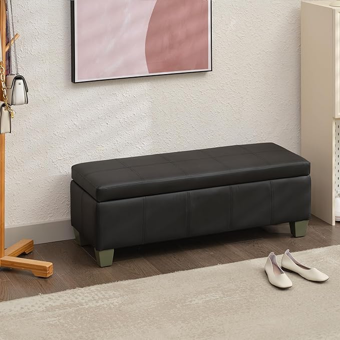 Black Faux Leather Ottoman - Image 10
