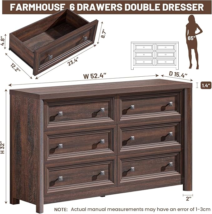 Farmhouse Walnut 6 Drawers Dresser - Image 2