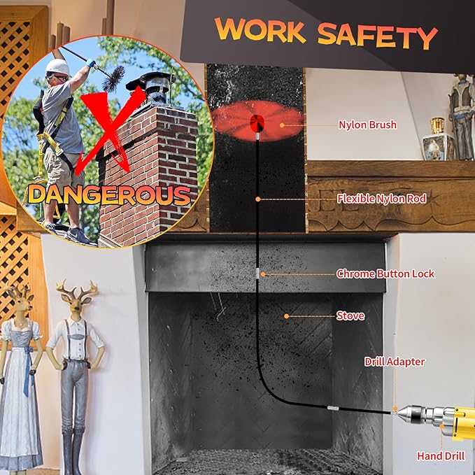 39 Feet Chimney Sweep Kit, Chimney Cleaning Kit - Image 3