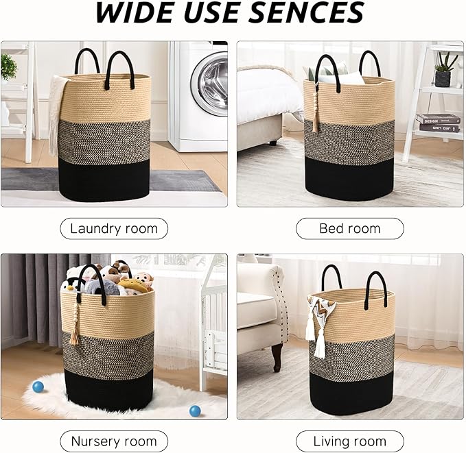 Woven Laundry Basket for Clothes, 50 L Large Rectangle Laundry Hampers - Image 7
